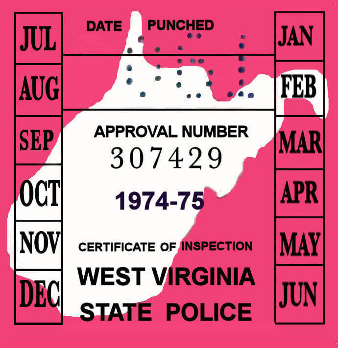 (image for) 1974-75 West Virginia INSPECTION Sticker